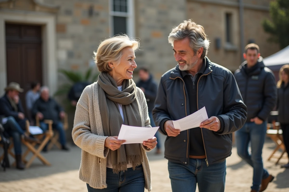 Actrice en tenue décontractée sur un plateau de tournage