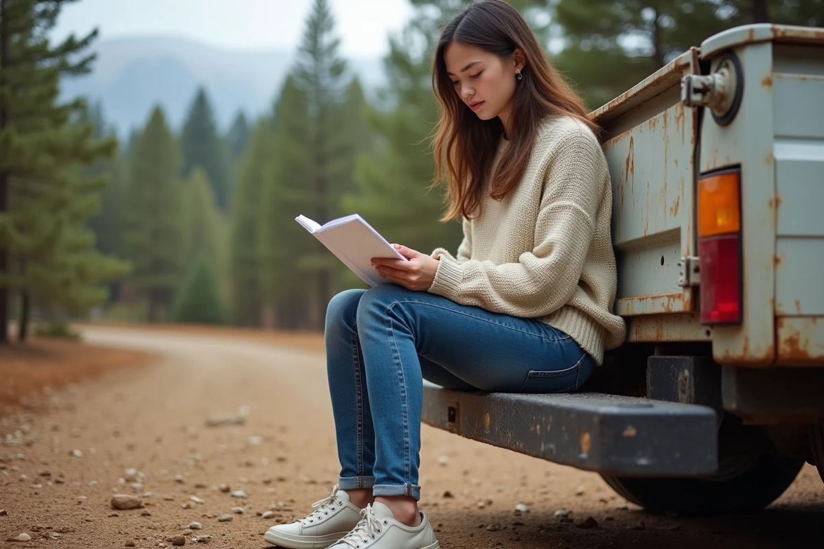 Jeune femme vérifiant une liste de maintenance sur le Toyota