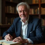 Homme agee en costume dans un bureau studieux