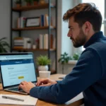 Homme concentré devant son ordinateur avec erreur 1fichier