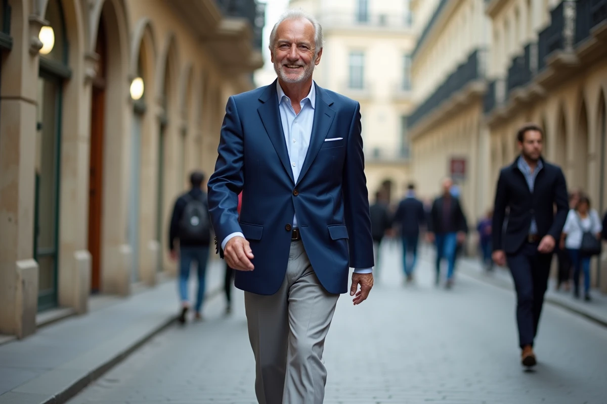 Homme d age en balade dans une rue parisienne