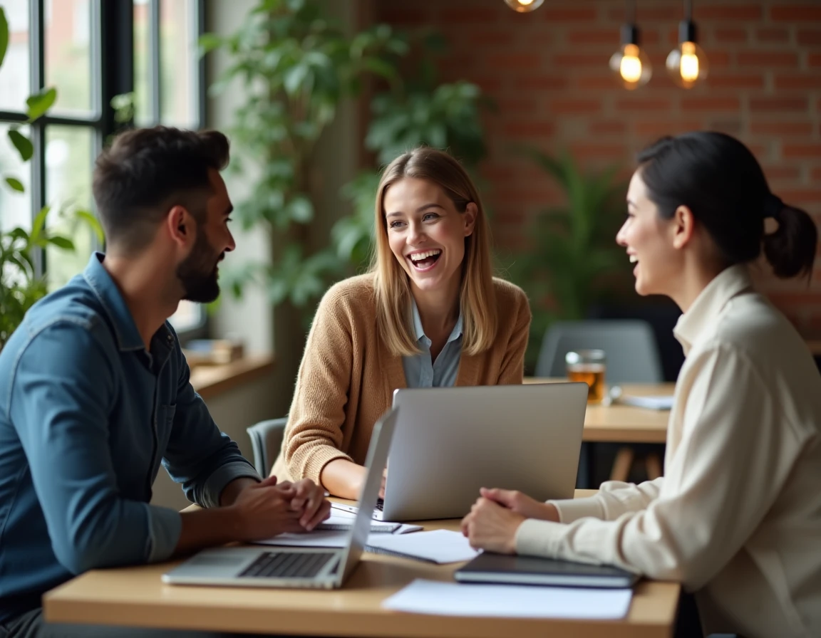 Smiling young professional integrating into her team on her first day of work