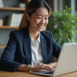 Jeune femme professionnelle au bureau en recherche d'emploi