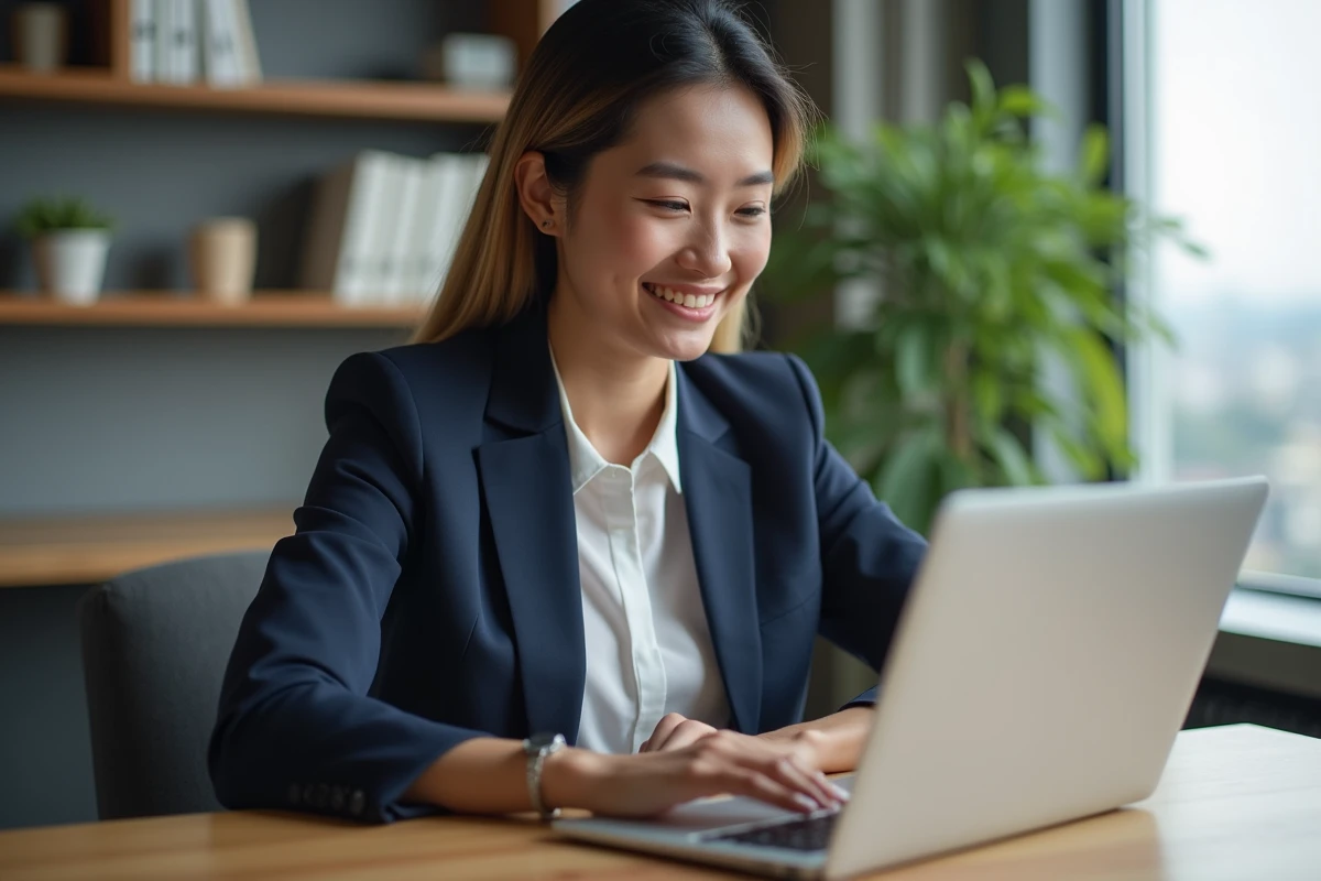 Jeune femme professionnelle au bureau en recherche d'emploi